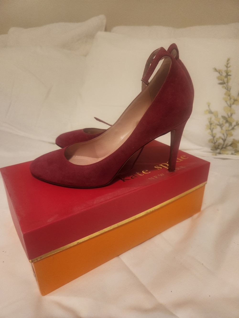 kate spade Burgundy Suede Pointed-Toe Ankle-Strap Heels